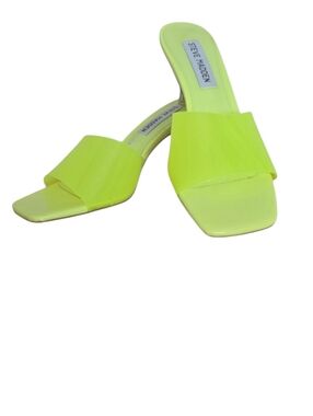 Steve Madden Neon Chartreuse Slide Heels Size 6 Clear Heel Square Toe